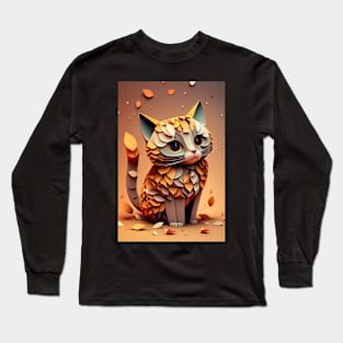 Cute Cat Portrait Paper Art Style Long Sleeve T-Shirt